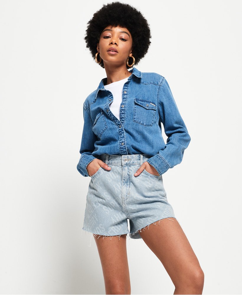 ruby cut off shorts in laser blue