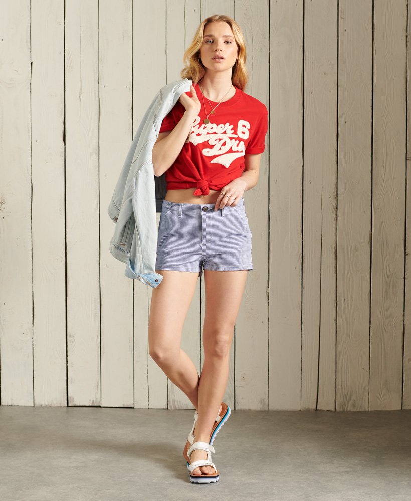 chino hot shorts in marineblauwe strepen