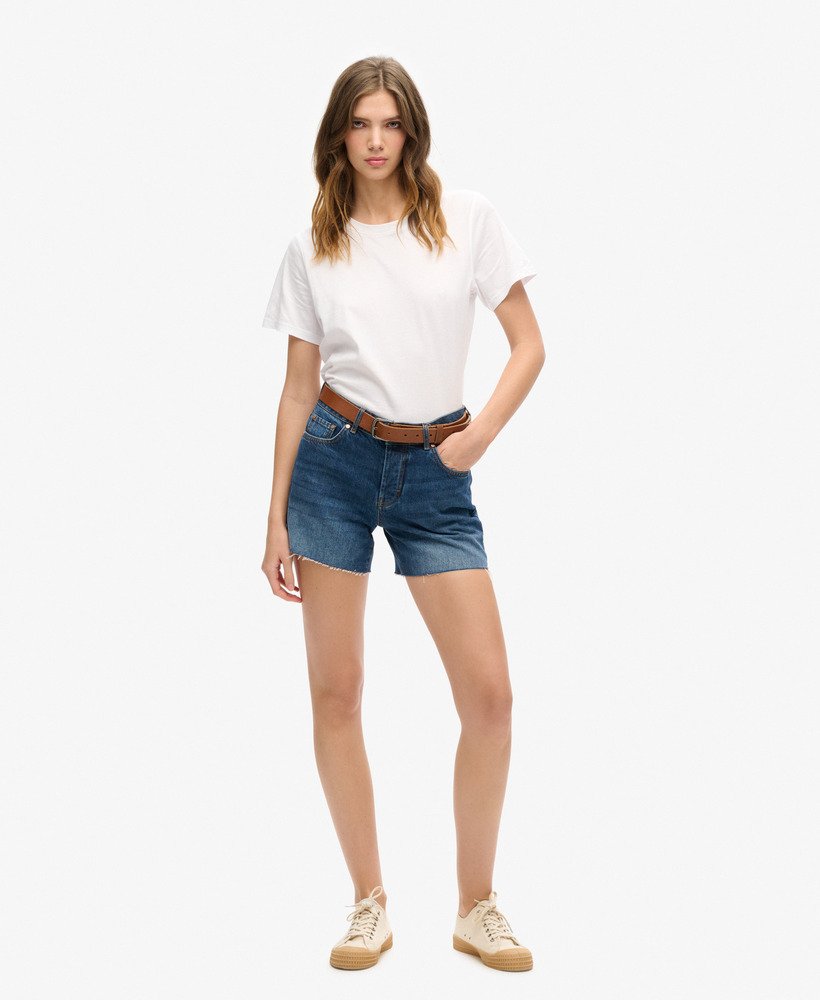 middellange denim shorts in indigo donkerblauw