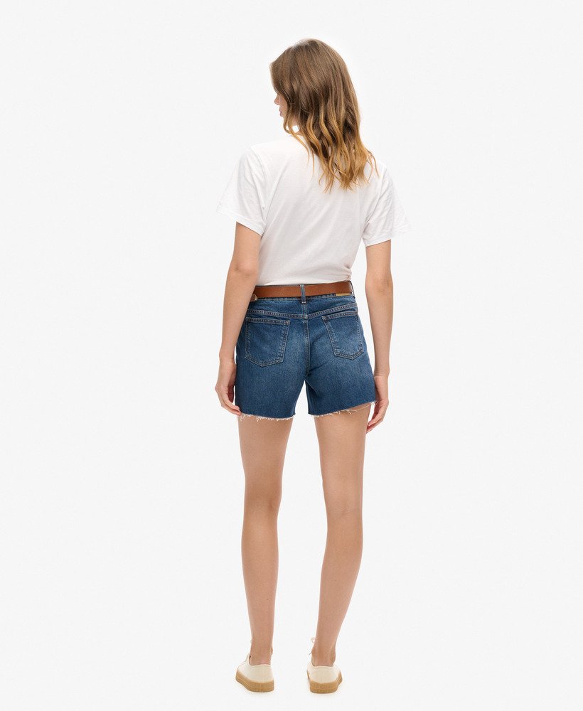 middellange denim shorts in indigo donkerblauw