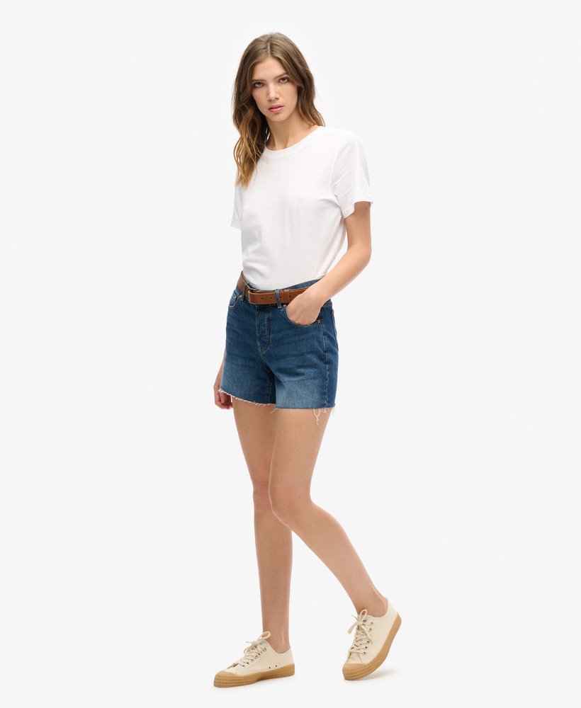 middellange denim shorts in indigo donkerblauw