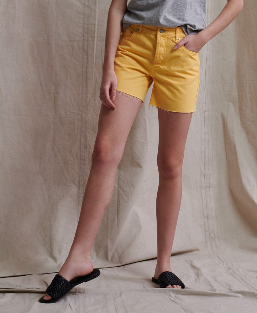 middellange denim shorts in bananencrème