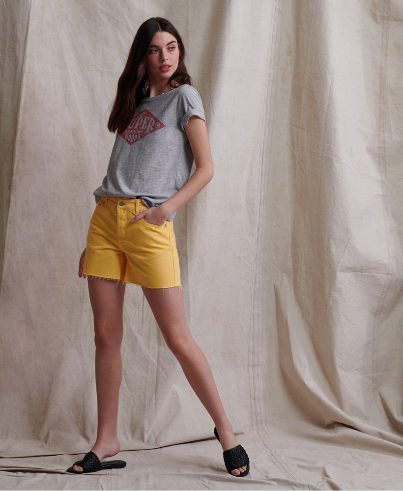 middellange denim shorts in bananencrème