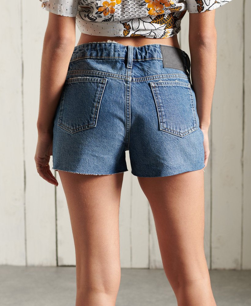 korte shorts met hoge taille in donker indigo verouderd