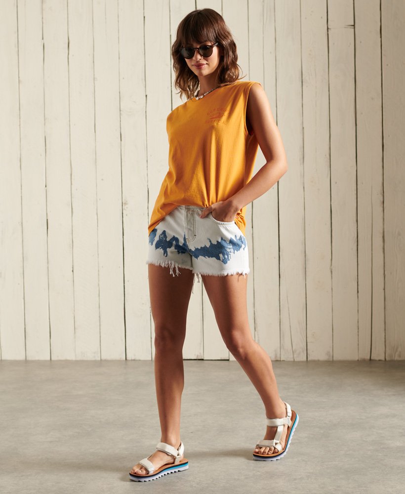 korte shorts met hoge taille in gebleekt wit tie-dye