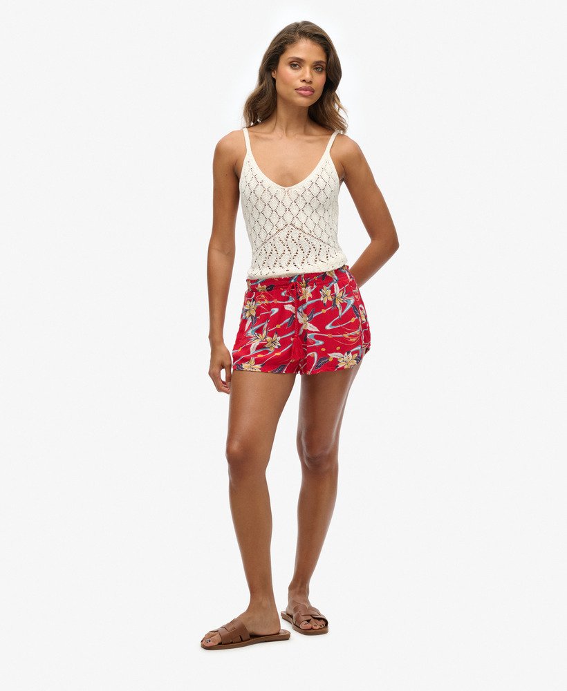 vintage strandshorts met print in rode lelie aop