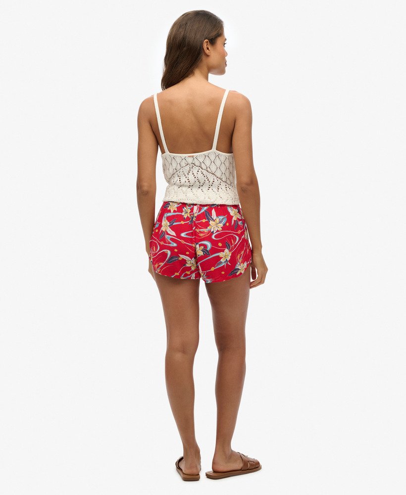 vintage strandshorts met print in rode lelie aop