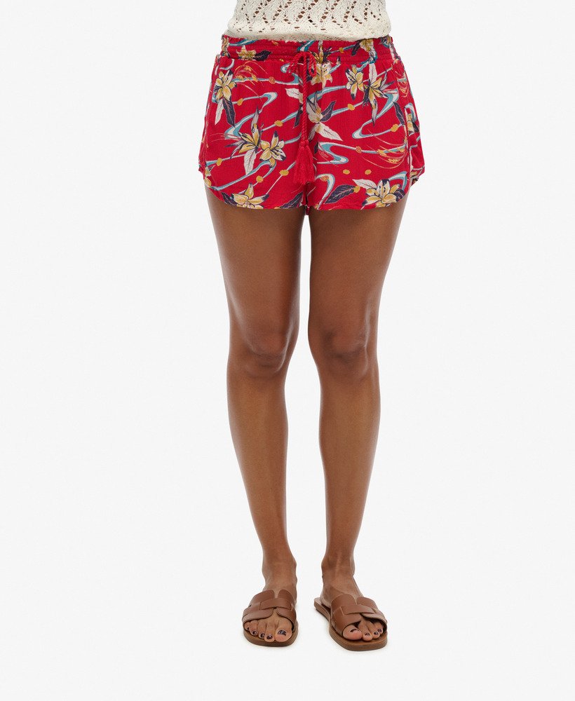 vintage strandshorts met print in rode lelie aop