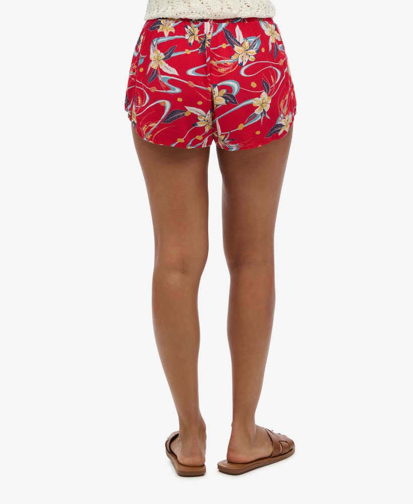 vintage strandshorts met print in rode lelie aop