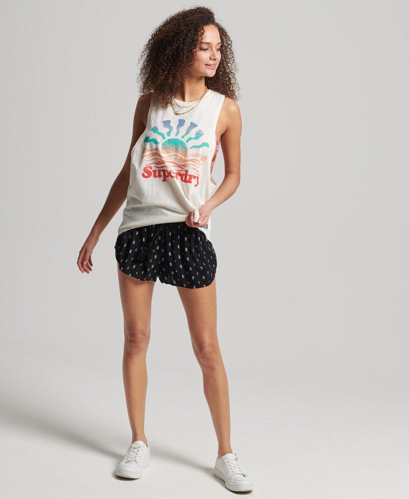 vintage strandshorts met print in zwart met geometrische print