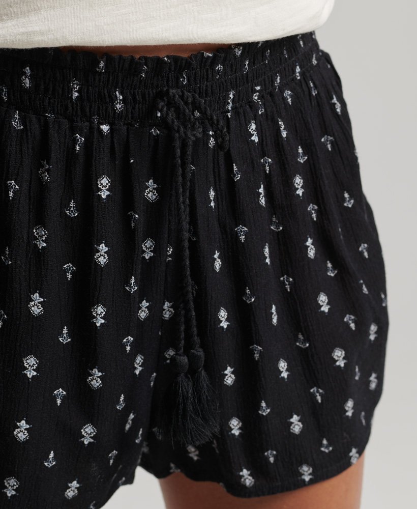 vintage strandshorts met print in zwart met geometrische print