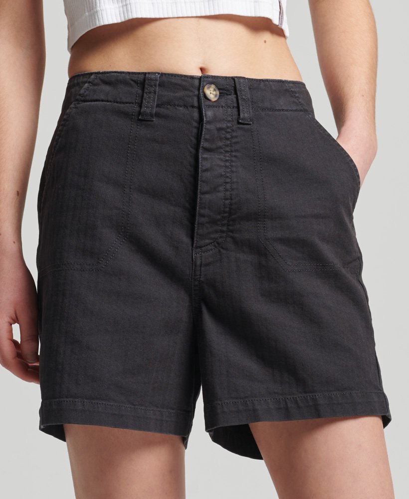 vintage utility shorts in zwart