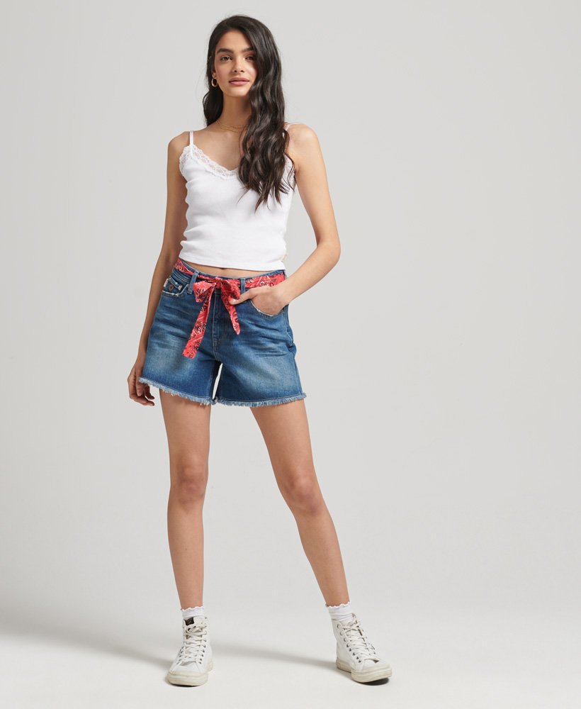 slim fit shorts met middelhoge taille in salem mid worn blue
