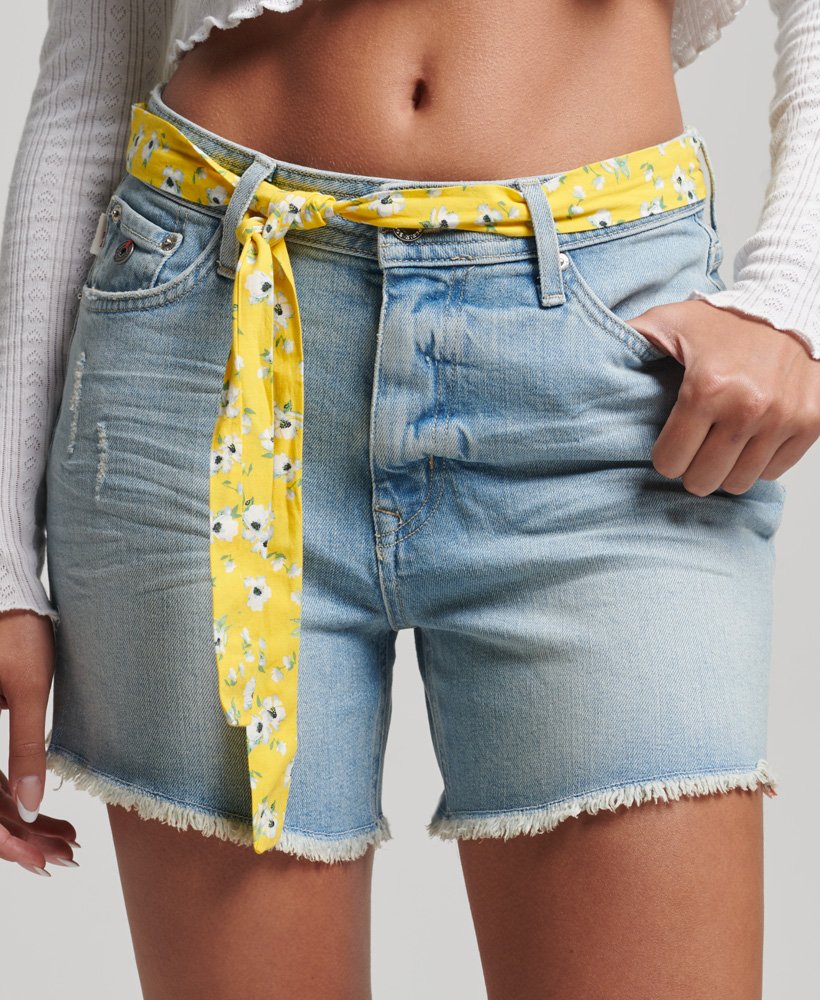 slim fit shorts met middelhoge taille in licht indigo vintage