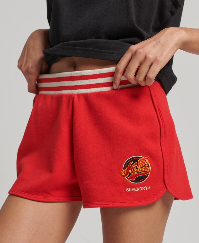 vintage college shorts in rebel red