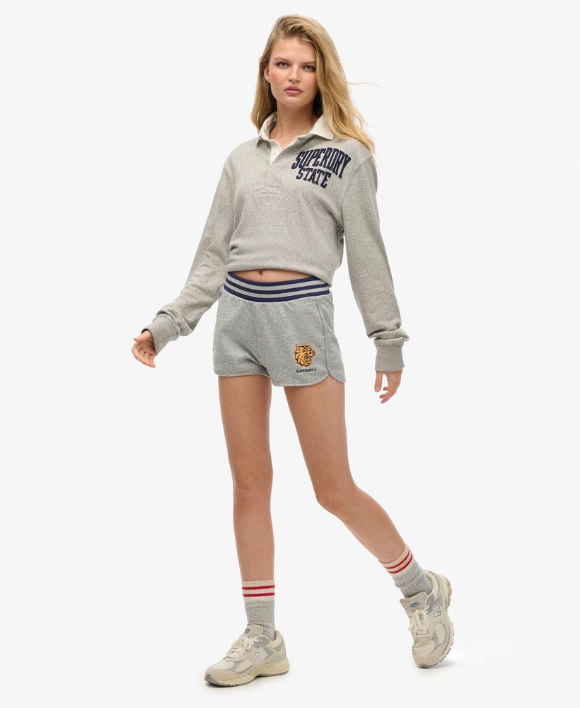 vintage college shorts in sportief grijs gemêleerd