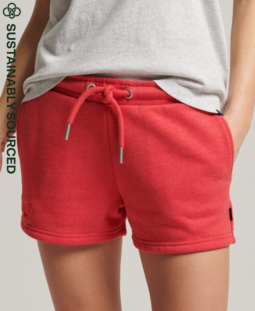 biologische katoenen shorts met vintage logo in papaja-rood gemêleerd