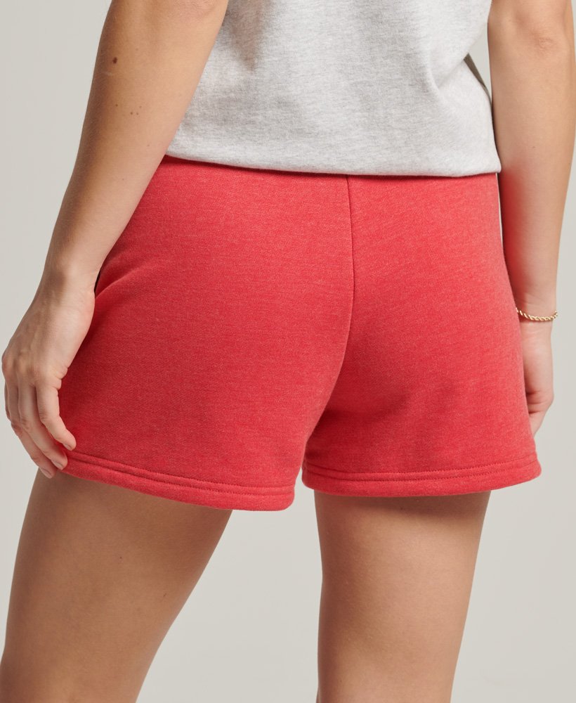 biologische katoenen shorts met vintage logo in papaja-rood gemêleerd