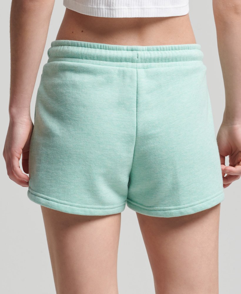 biologische katoenen shorts met vintage logo in mintgroen gemêleerde kleur.