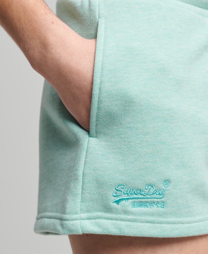 biologische katoenen shorts met vintage logo in mintgroen gemêleerde kleur.