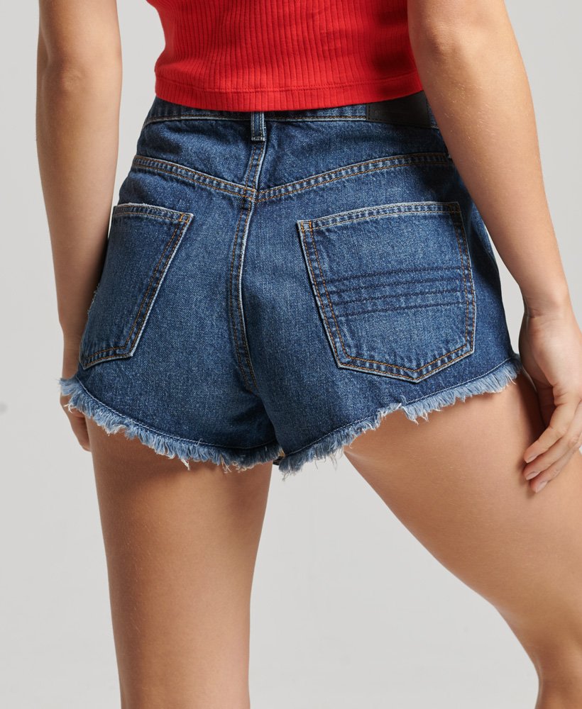 vintage high-rise afgesneden shorts in salem lichtblauw.