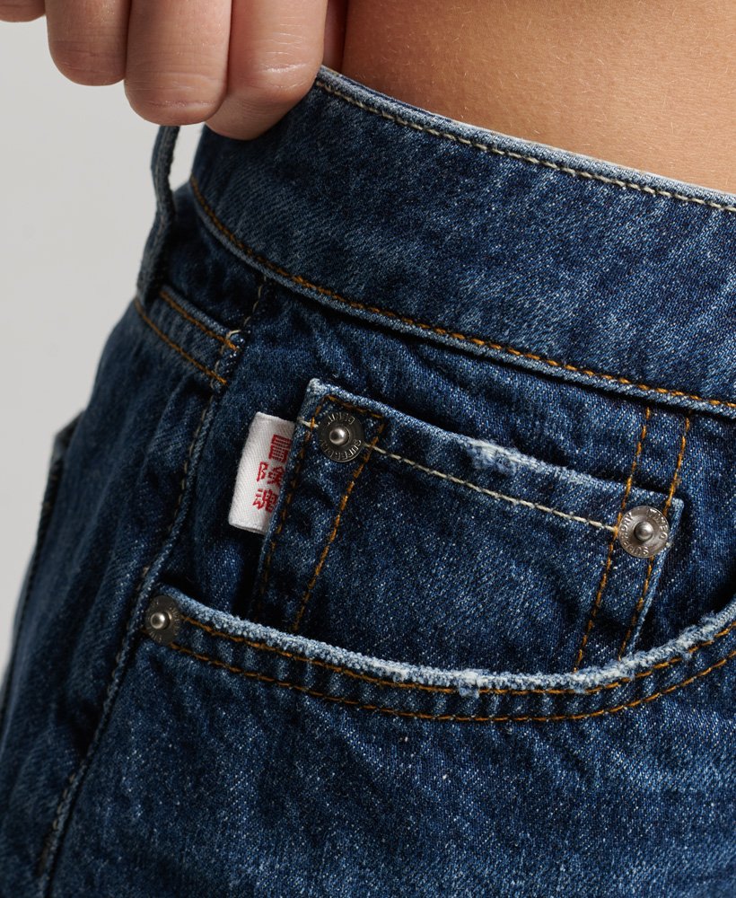 vintage high-rise afgesneden shorts in salem lichtblauw.