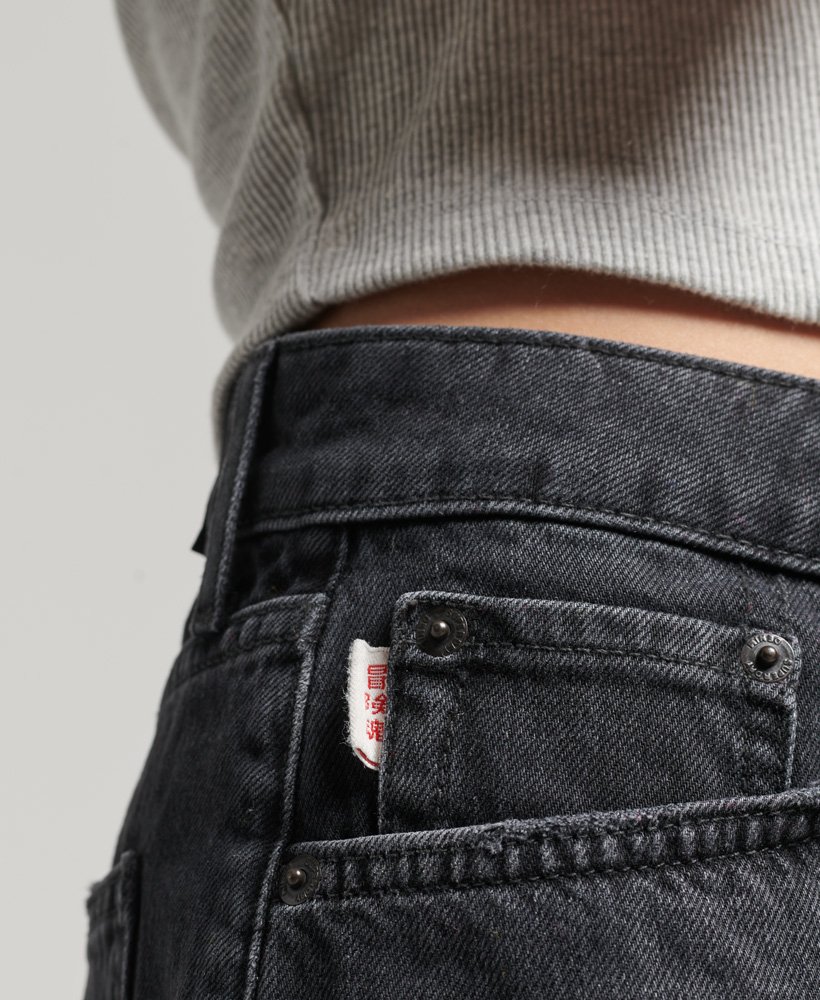 vintage high-rise afgesneden shorts in wolcott black stone.