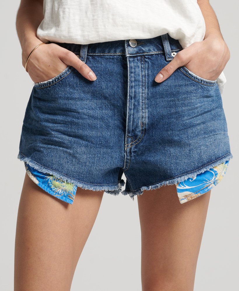 vintage high-rise afgesneden shorts in madison middenblauw