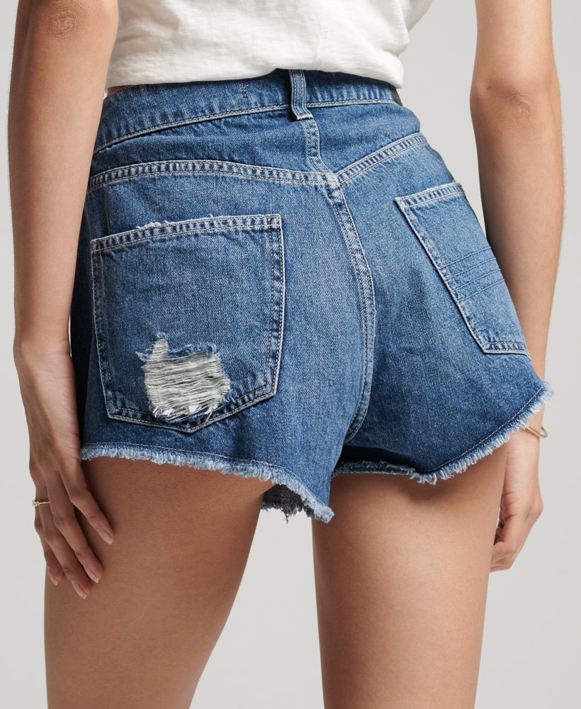 vintage high-rise afgesneden shorts in madison middenblauw