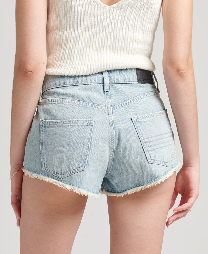 vintage korte broek met hoge taille in licht indigo.
