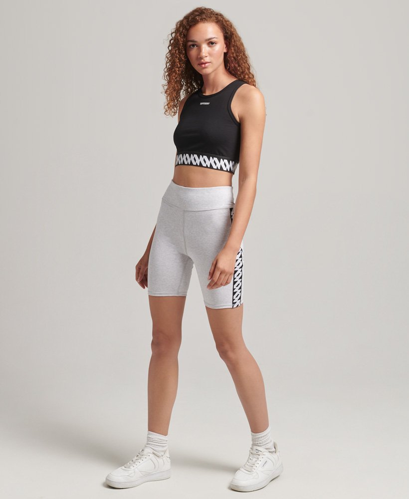 elastische fietsbroek met logo in cadet grey marl.