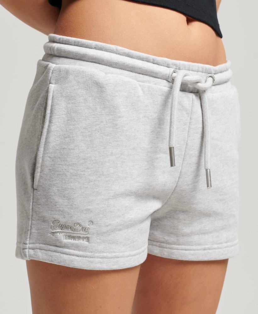 vintage jersey shorts met geborduurd logo in glacier grey marl.