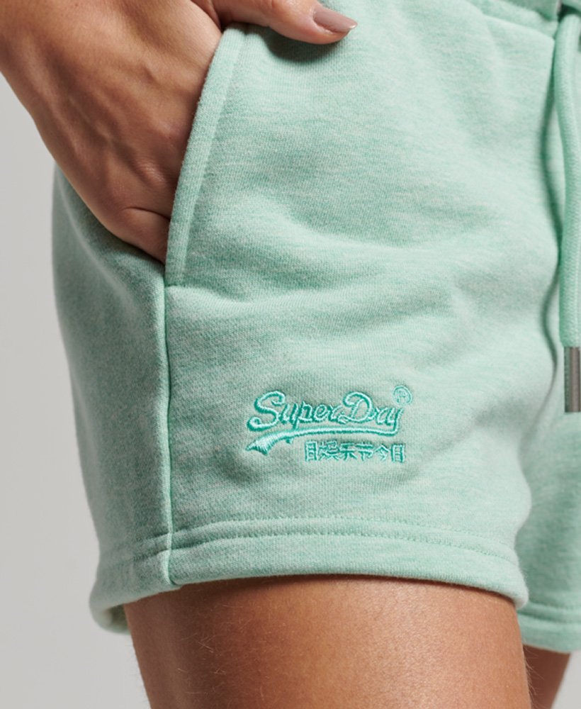 vintage jersey shorts met geborduurd logo in mintgroen gemêleerde kleur.