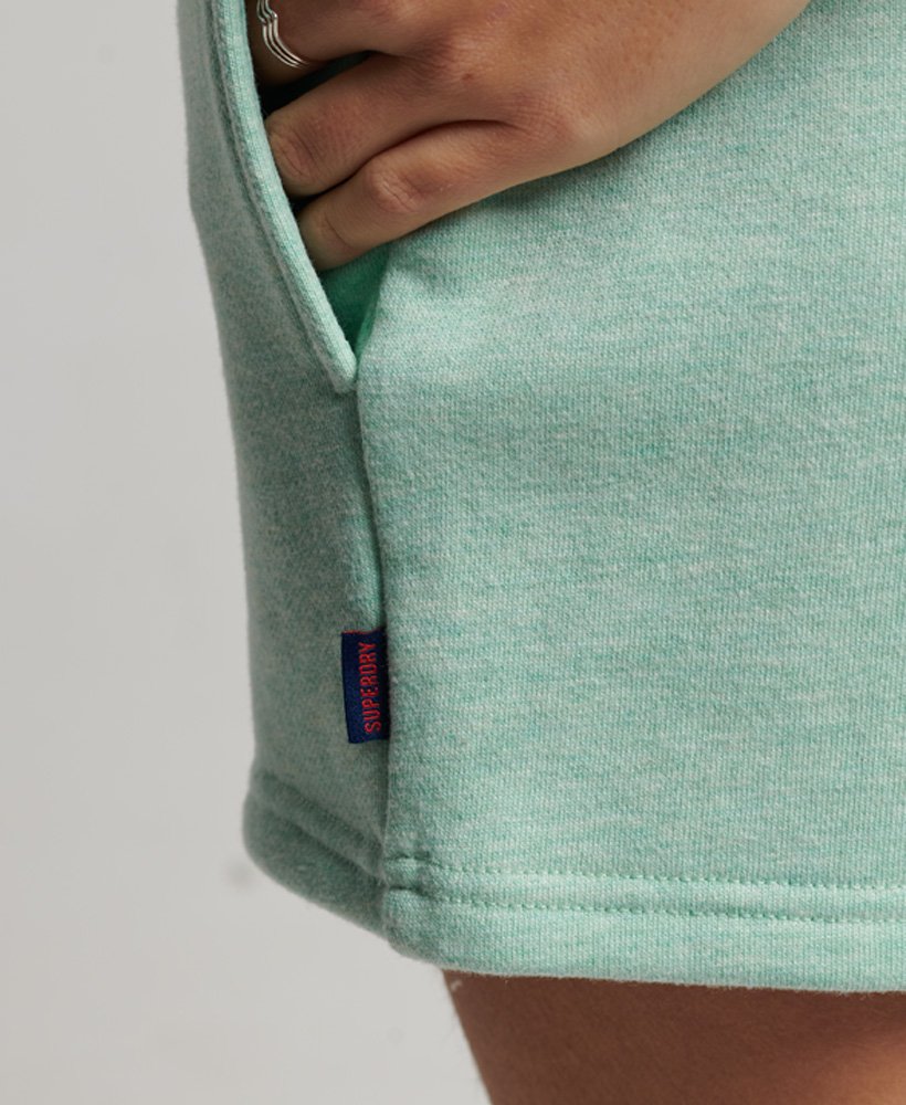 vintage jersey shorts met geborduurd logo in mintgroen gemêleerde kleur.