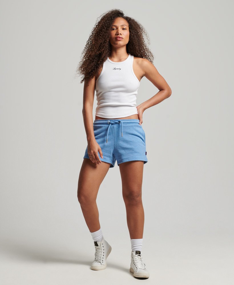 vintage jersey shorts met geborduurd logo in lichtblauw gemêleerd
