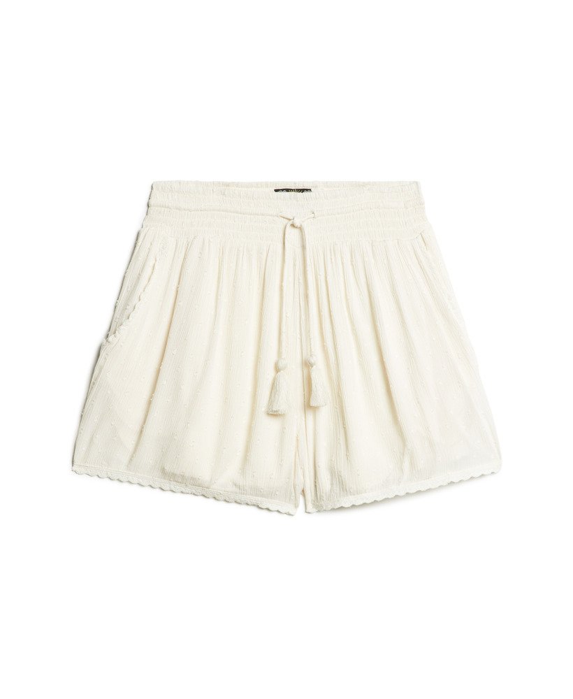 vintage strandshorts in havermoutkleur.