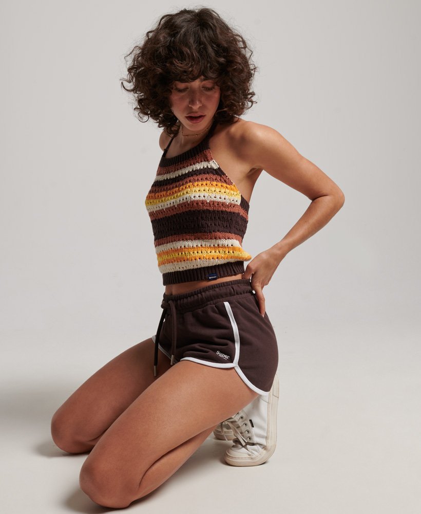 vintage jersey racer shorts in donkerbruinoptisch wit
