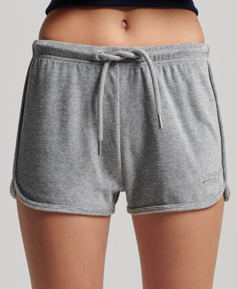 vintage logo velours raceshort in grijs gemêleerd