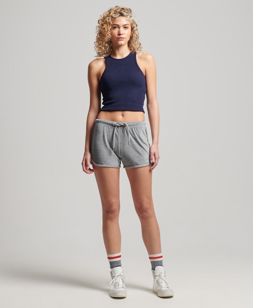 vintage logo velours raceshort in grijs gemêleerd