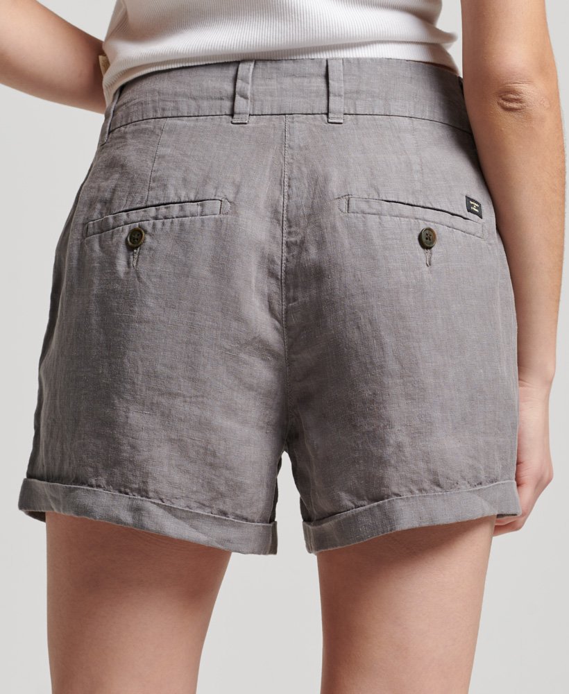 overgeverfde linnen shorts in tingrijs