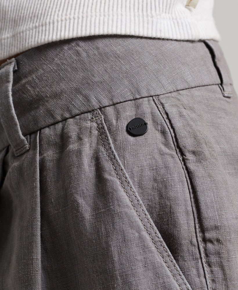 overgeverfde linnen shorts in tingrijs
