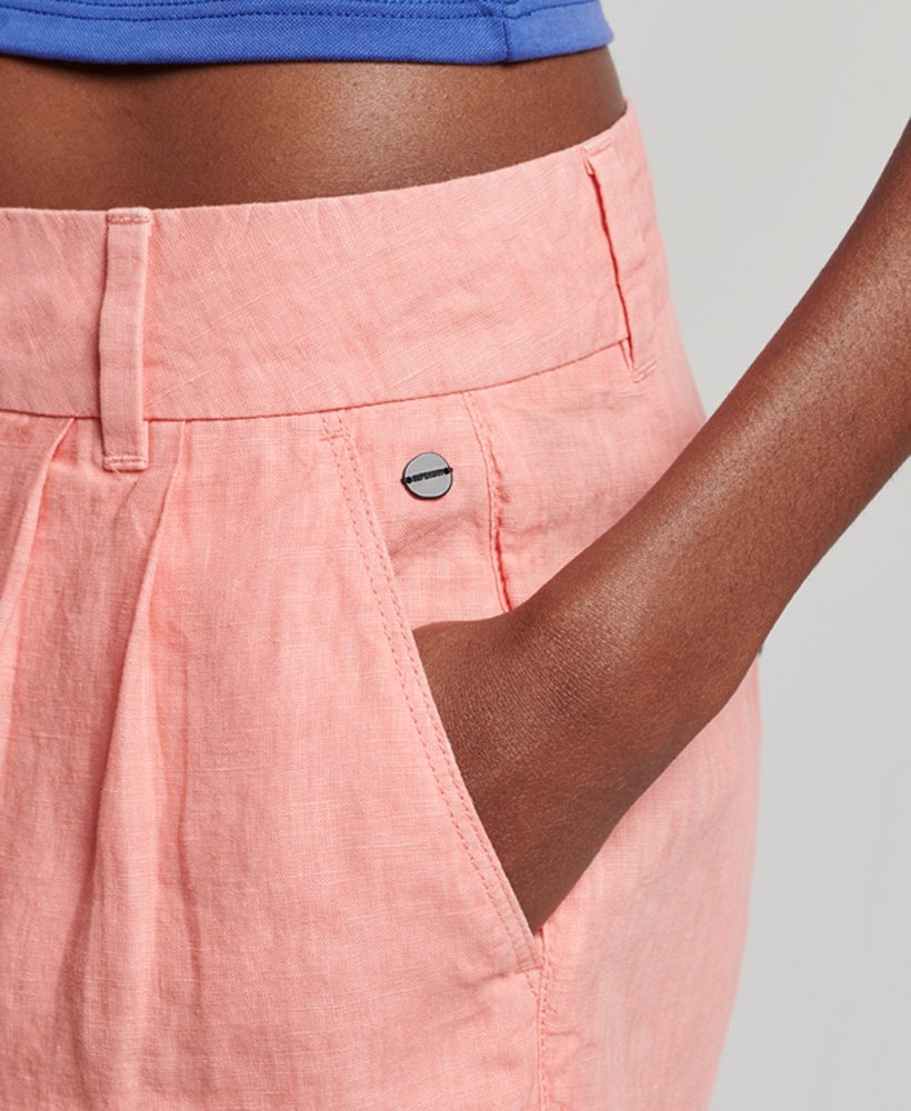 overgeverfde linnen shorts in sunset coral