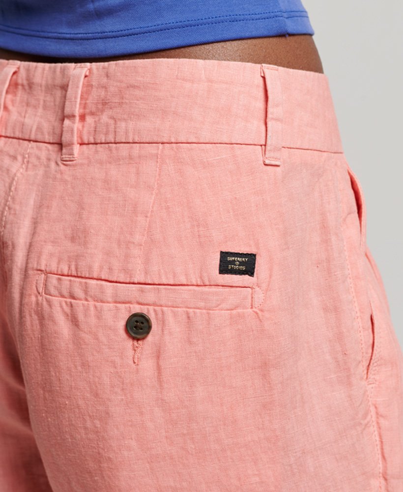 overgeverfde linnen shorts in sunset coral