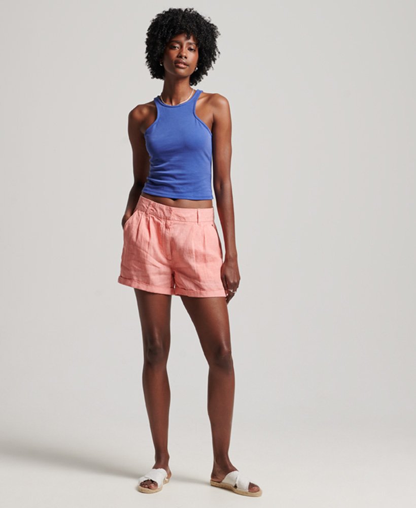 overgeverfde linnen shorts in sunset coral