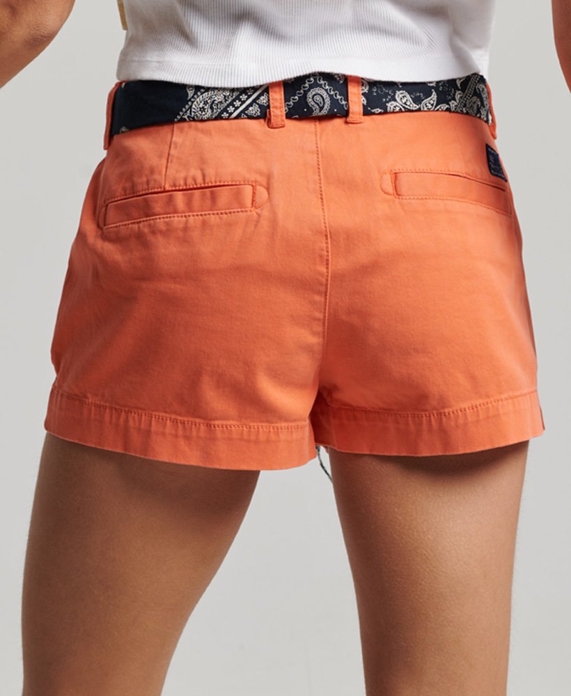 chino hot shorts in fluro coral
