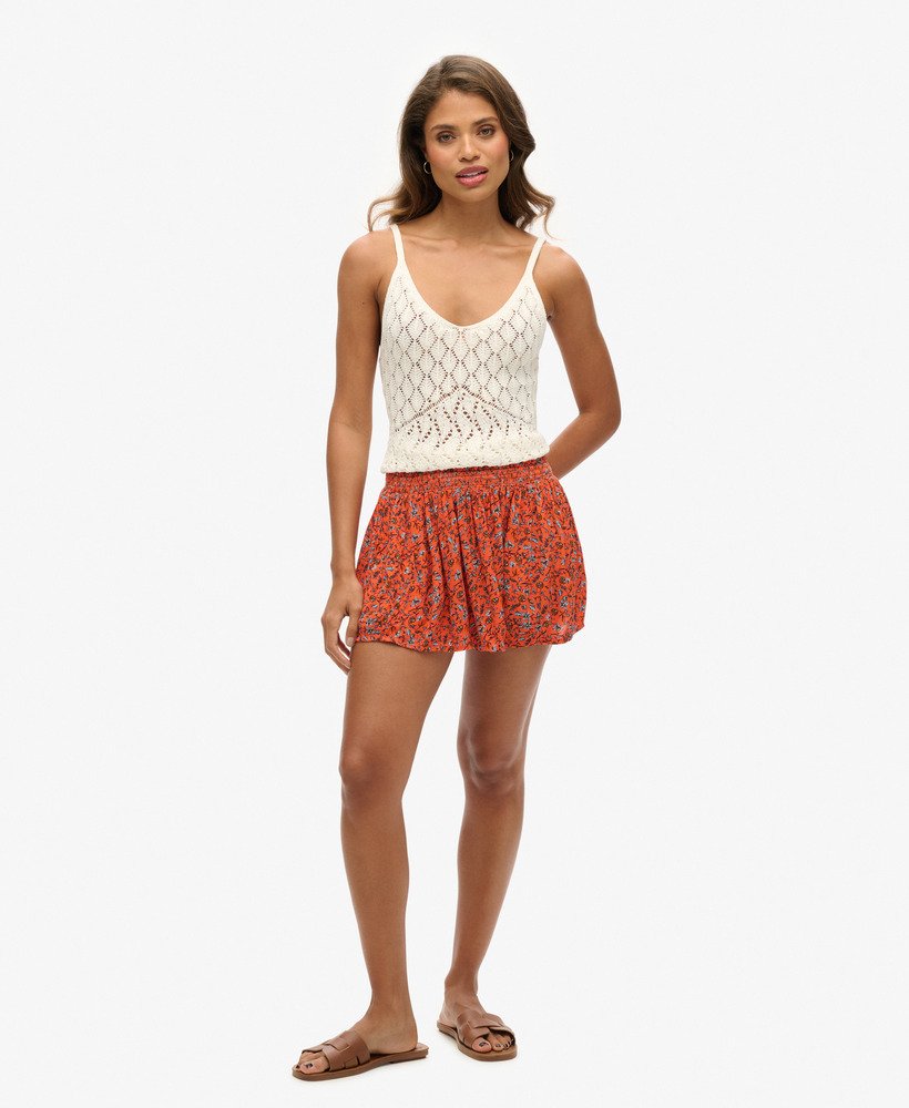 gerimpelde strandshorts in herfstbloesemoranje