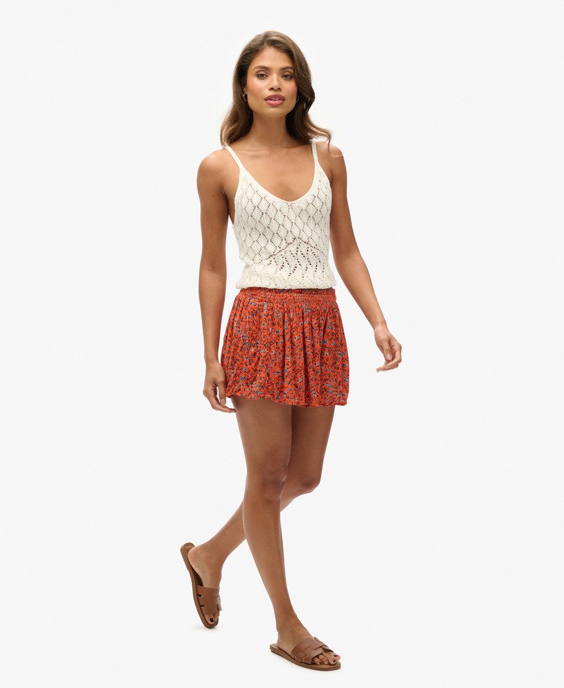 gerimpelde strandshorts in herfstbloesemoranje