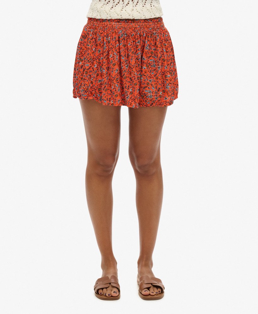 gerimpelde strandshorts in herfstbloesemoranje
