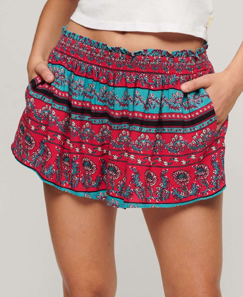 gerimpelde strandshorts in parijs paisley roze