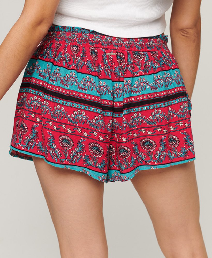 gerimpelde strandshorts in parijs paisley roze